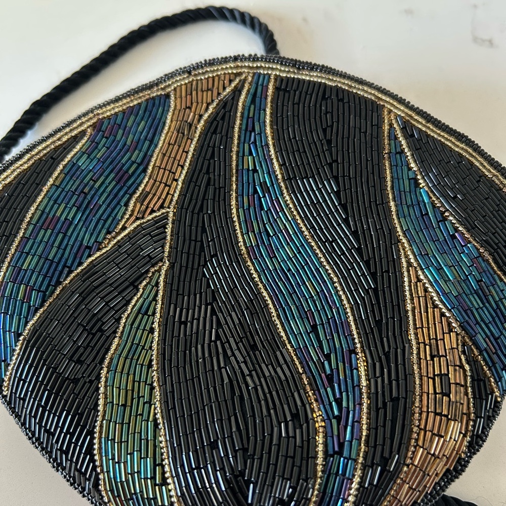 Vintage Beaded Black and Blue Evening Bag - Art Deco Style - Picture 8 of 9